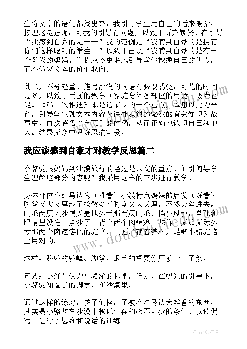 最新我应该感到自豪才对教学反思(实用5篇)