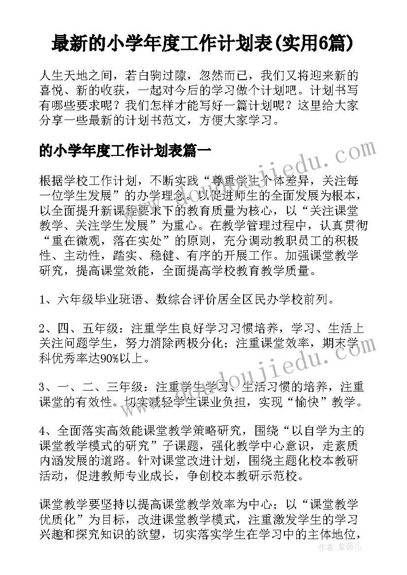 最新的小学年度工作计划表(实用6篇)