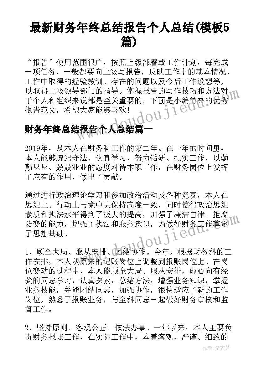 最新财务年终总结报告个人总结(模板5篇)