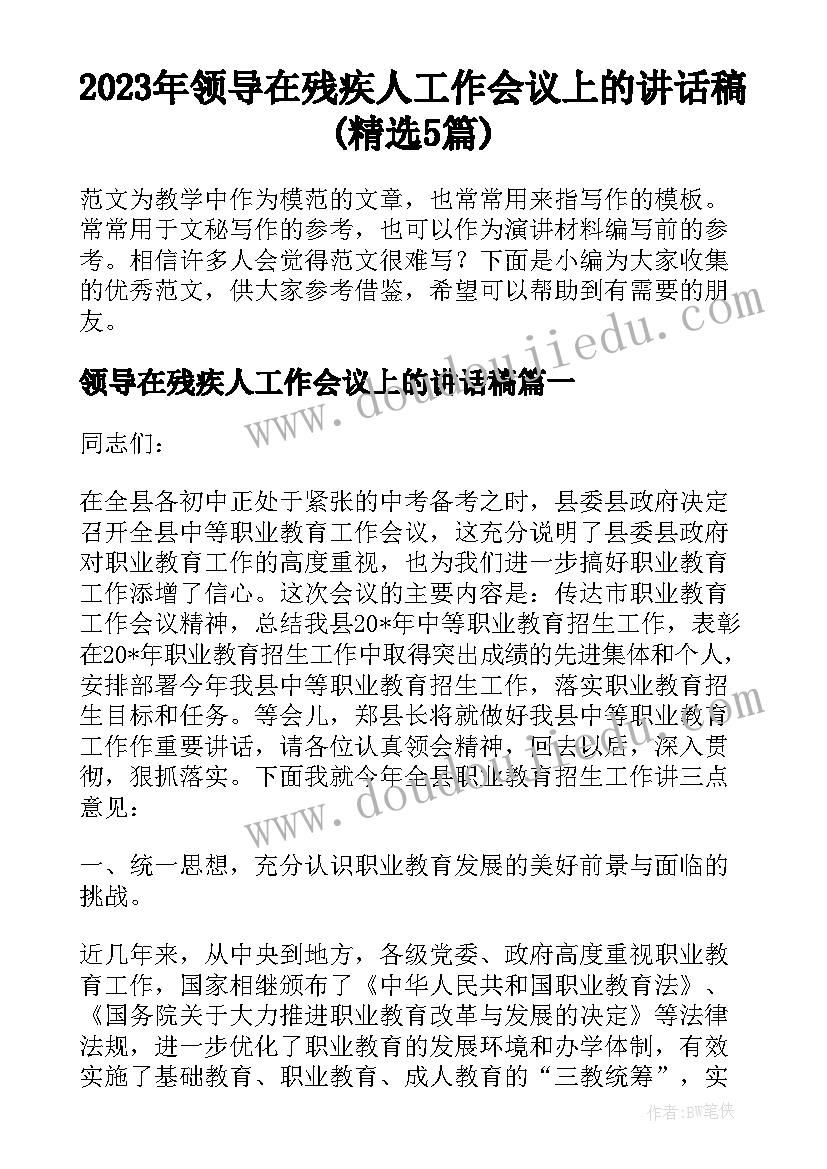 2023年领导在残疾人工作会议上的讲话稿(精选5篇)