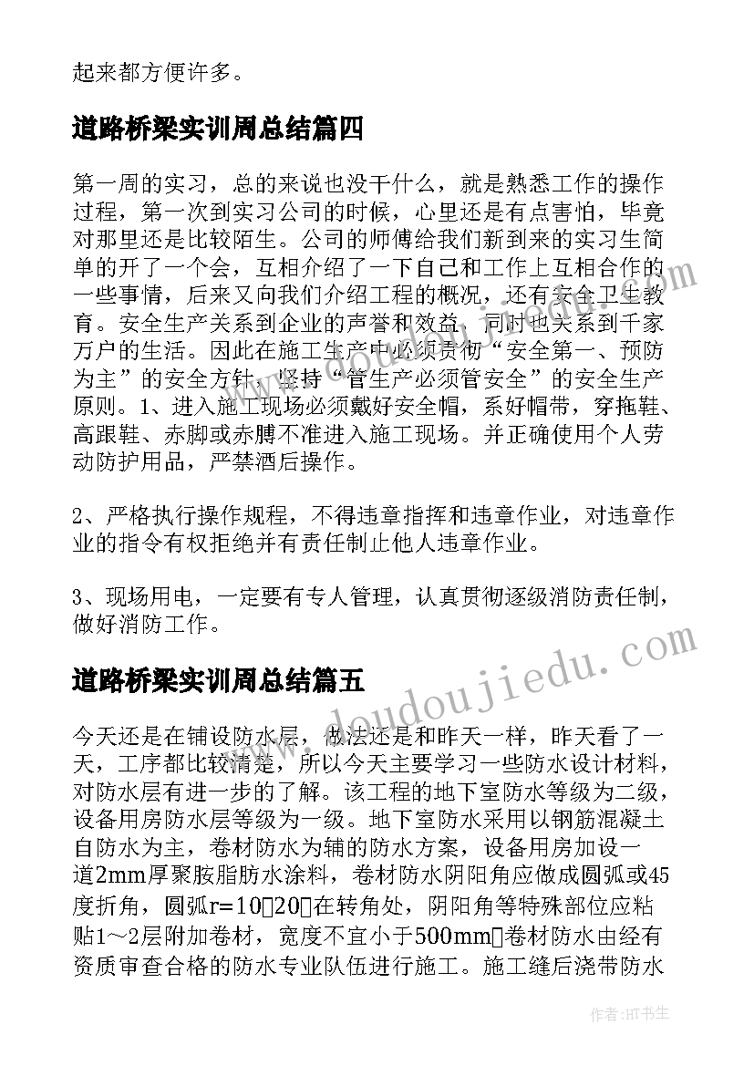 最新道路桥梁实训周总结 道路桥梁系实习周记(模板5篇)