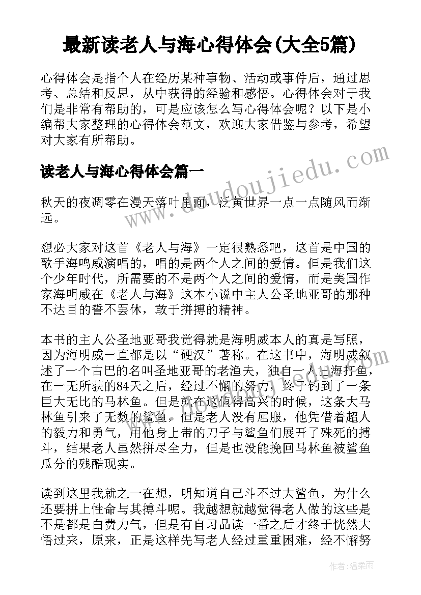 最新读老人与海心得体会(大全5篇)