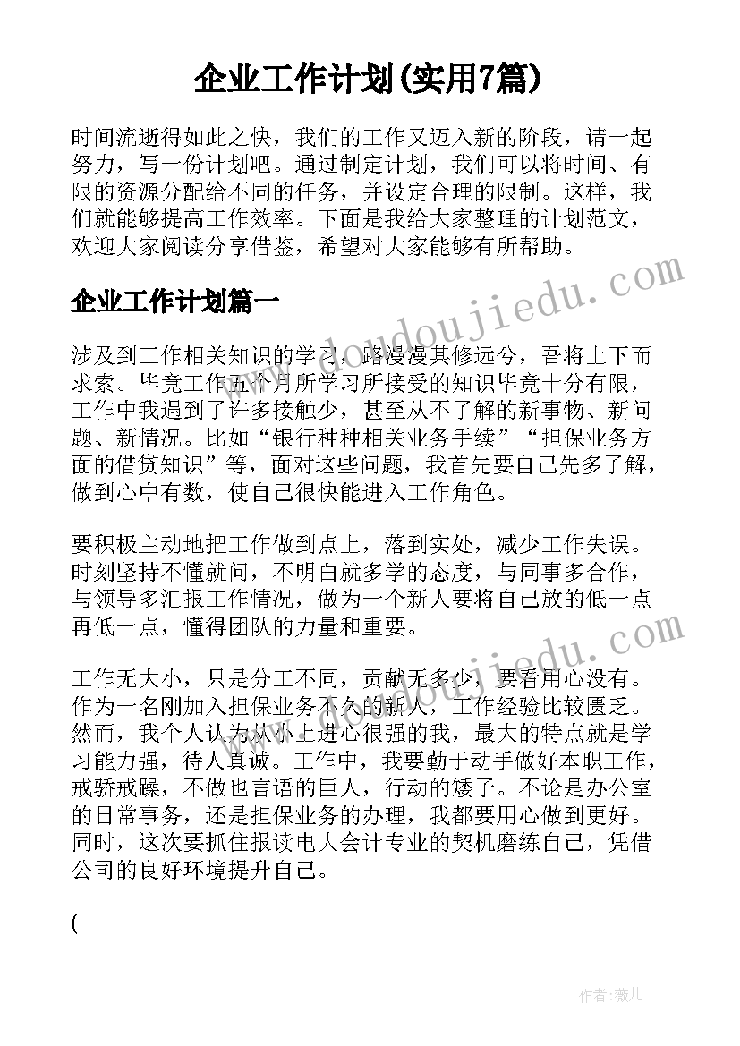 企业工作计划(实用7篇)