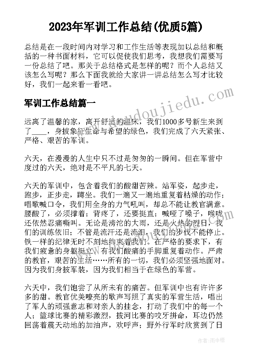 2023年军训工作总结(优质5篇)