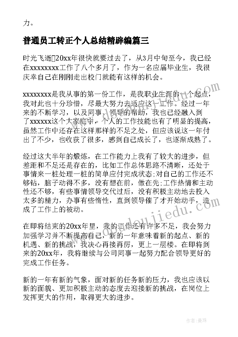 2023年普通员工转正个人总结精辟编(优质10篇)