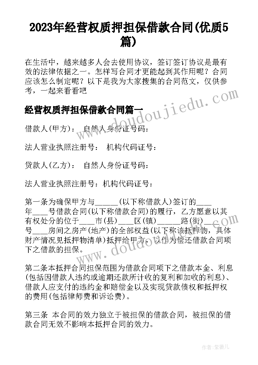 2023年经营权质押担保借款合同(优质5篇)