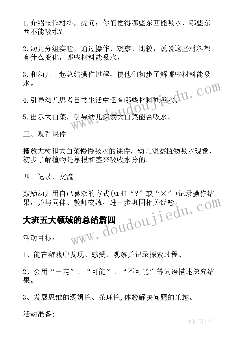 大班五大领域的总结(通用5篇)