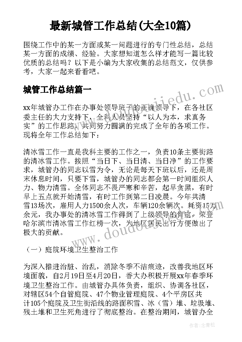 最新城管工作总结(大全10篇)