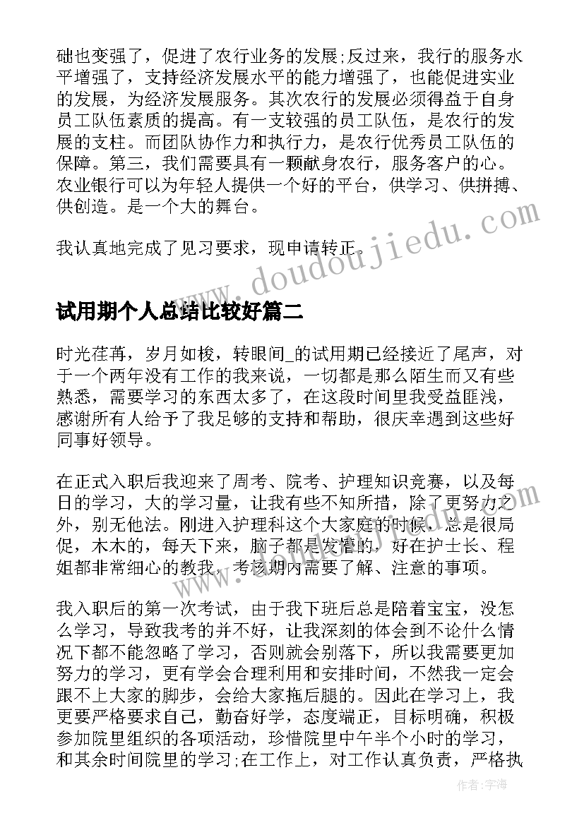 2023年试用期个人总结比较好(优质5篇)