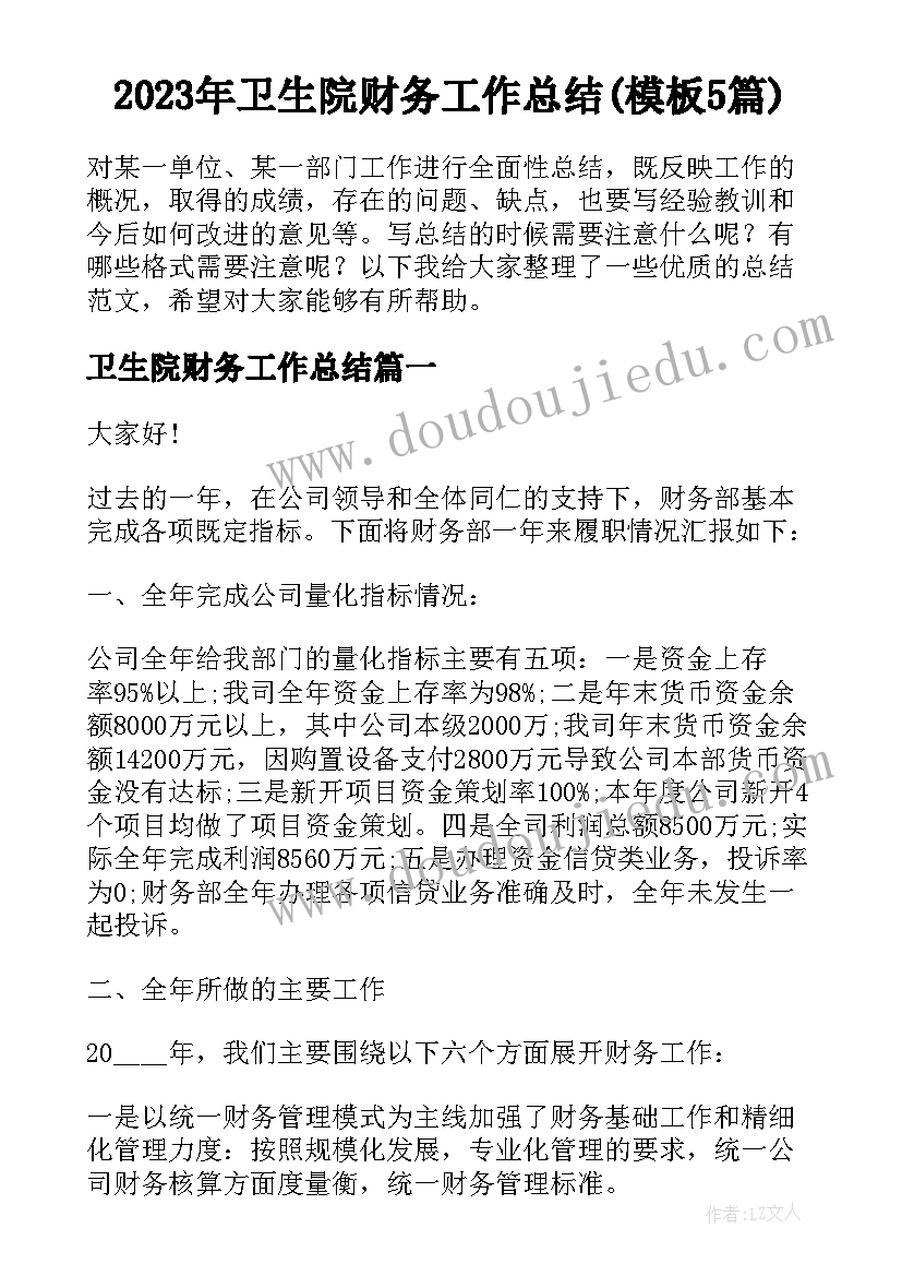 2023年卫生院财务工作总结(模板5篇)