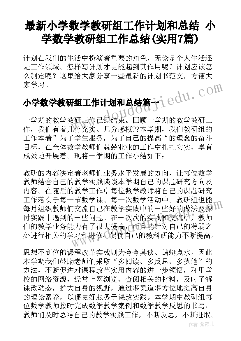 最新小学数学教研组工作计划和总结 小学数学教研组工作总结(实用7篇)