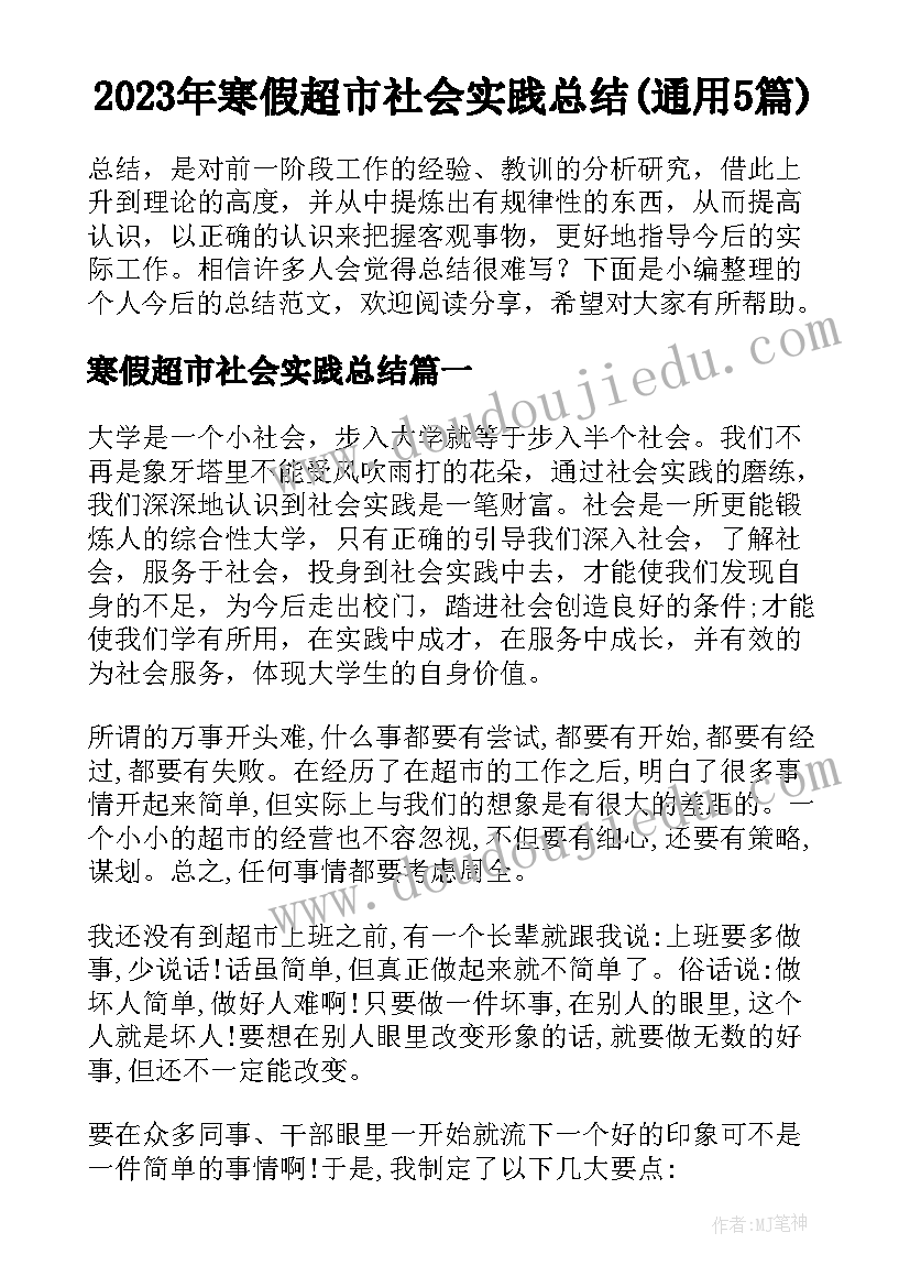 2023年寒假超市社会实践总结(通用5篇)