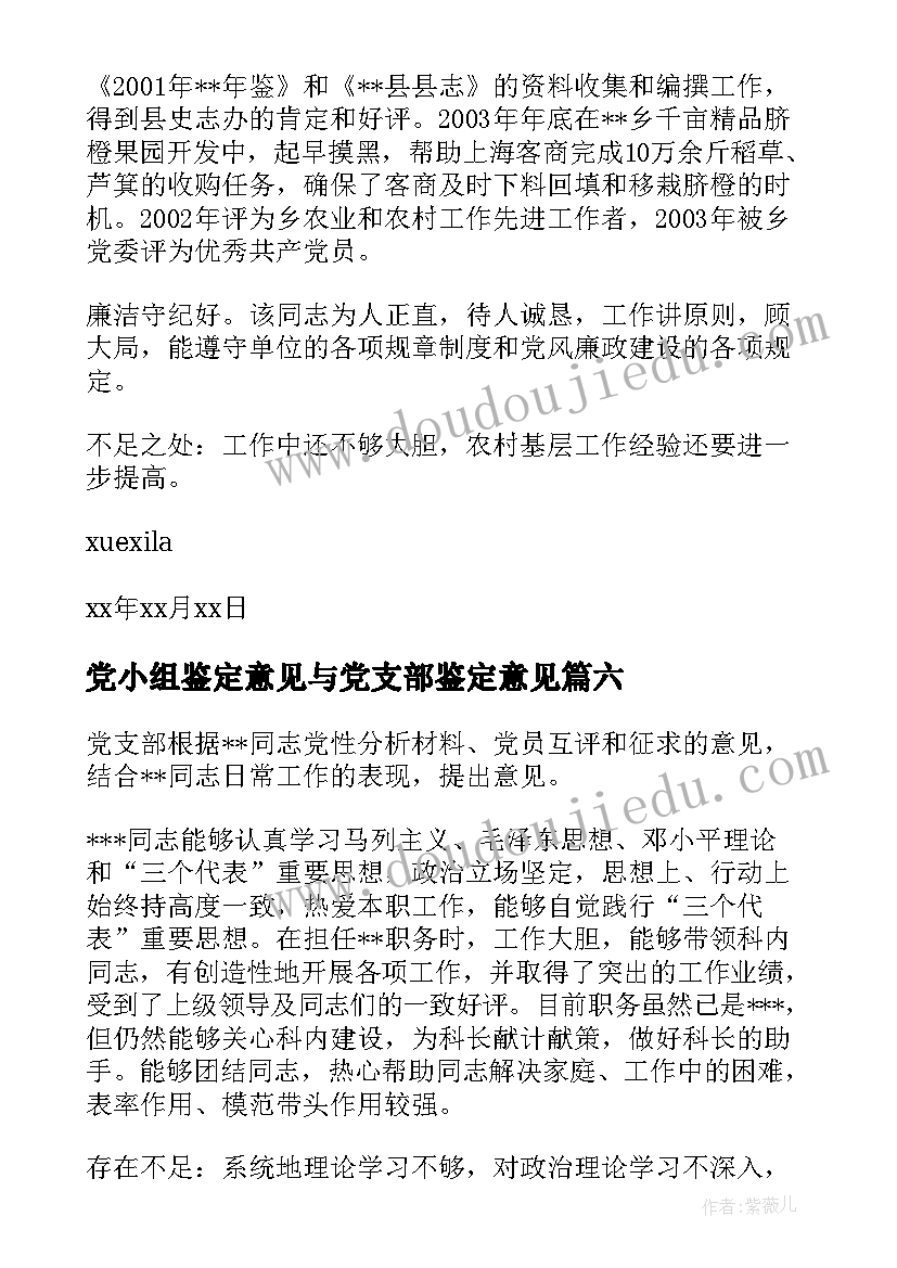 2023年党小组鉴定意见与党支部鉴定意见(通用10篇)