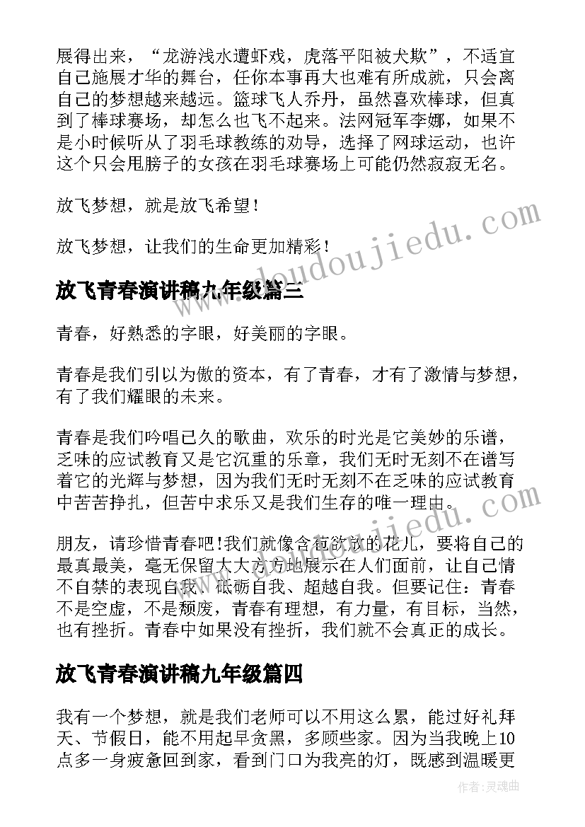 2023年放飞青春演讲稿九年级(优质5篇)