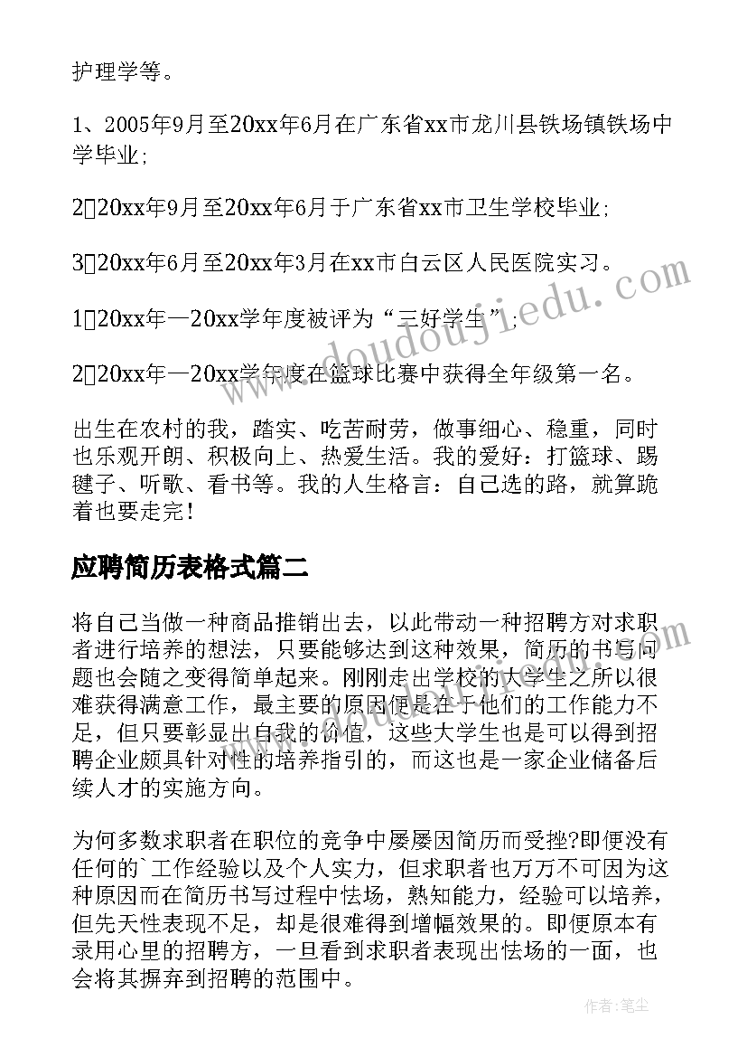 最新应聘简历表格式 护士应聘简历表(优质9篇)