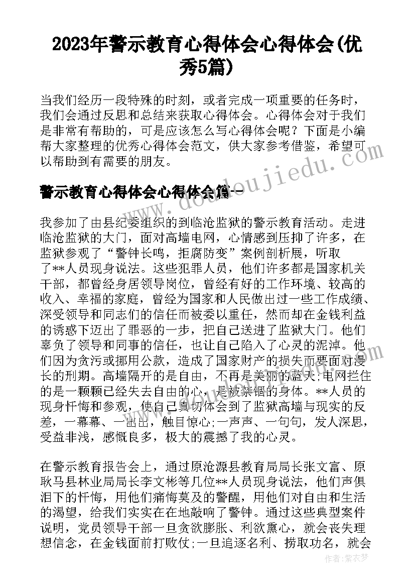 2023年警示教育心得体会心得体会(优秀5篇)