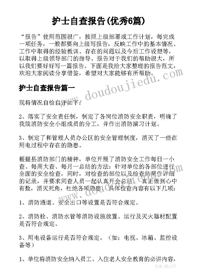 护士自查报告(优秀6篇)