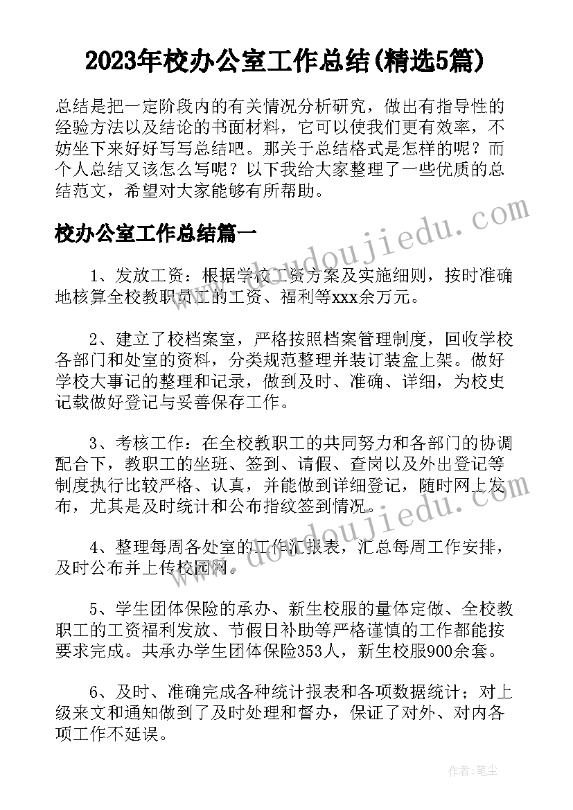 2023年校办公室工作总结(精选5篇)