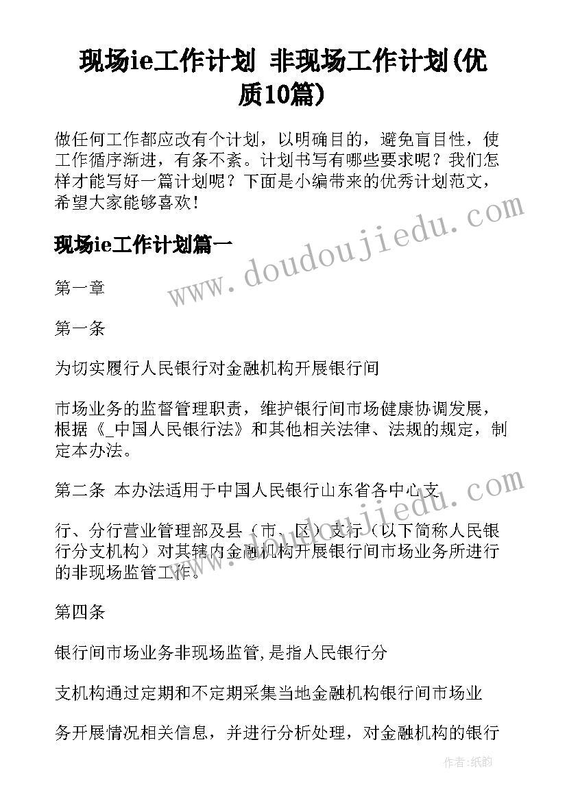 现场ie工作计划 非现场工作计划(优质10篇)