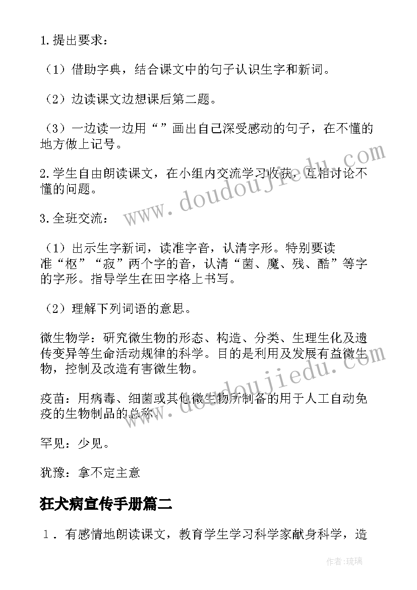 2023年狂犬病宣传手册 巴斯德征服狂犬病教案(模板10篇)