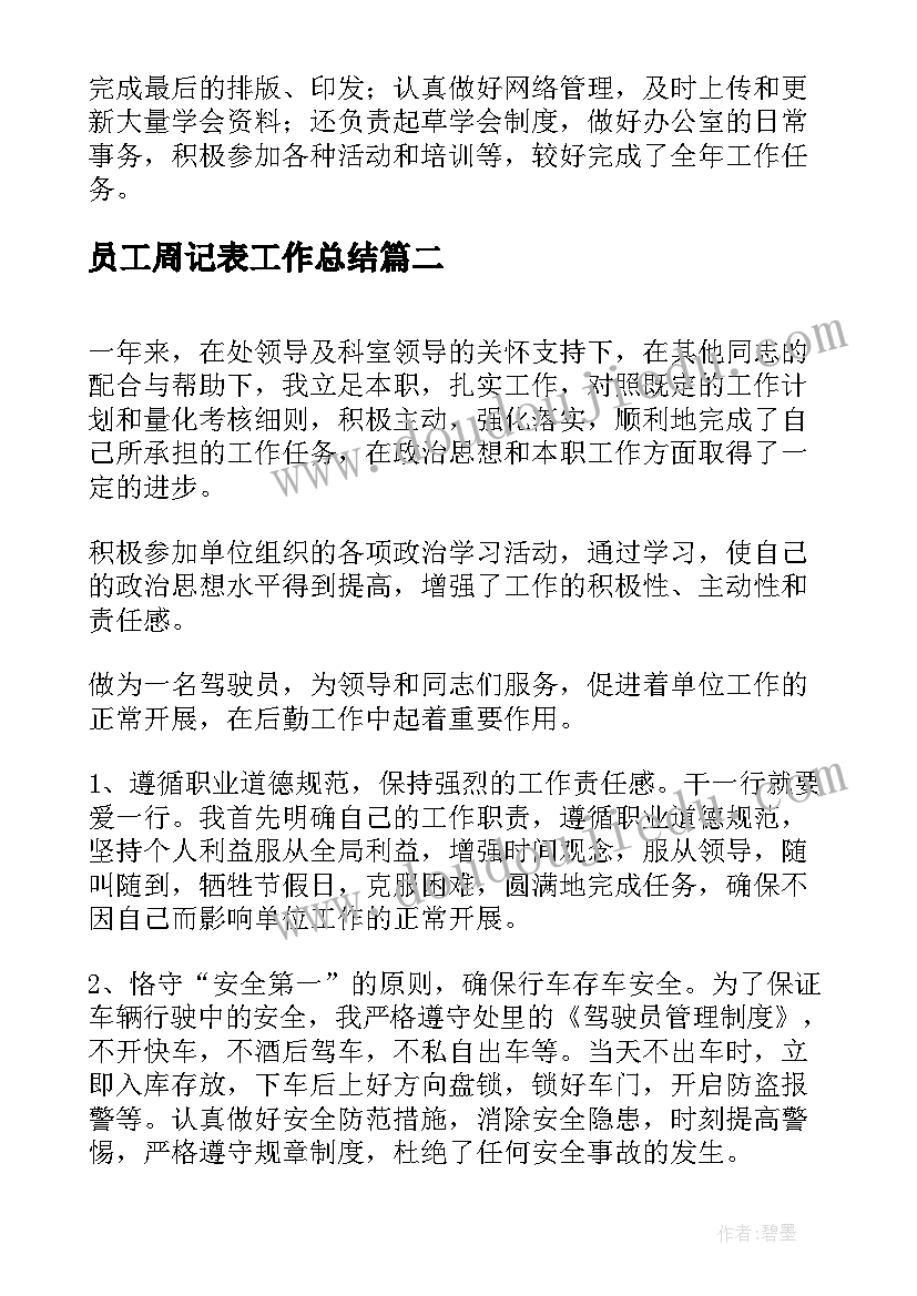 2023年员工周记表工作总结 单位员工的工作总结(实用5篇)