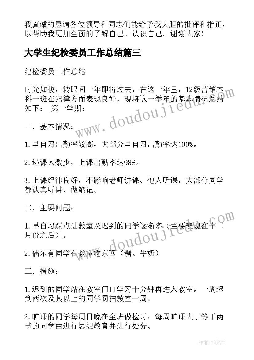 2023年大学生纪检委员工作总结 专职纪检委员工作总结(模板5篇)