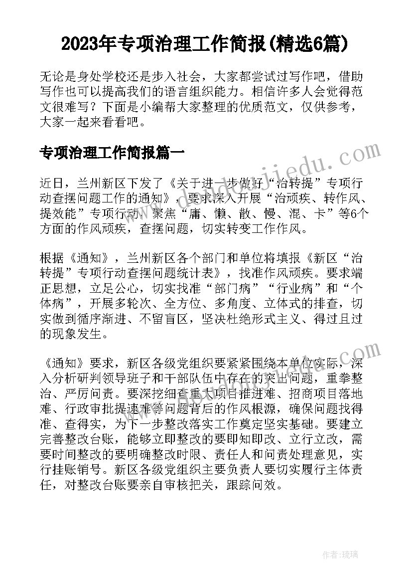 2023年专项治理工作简报(精选6篇)