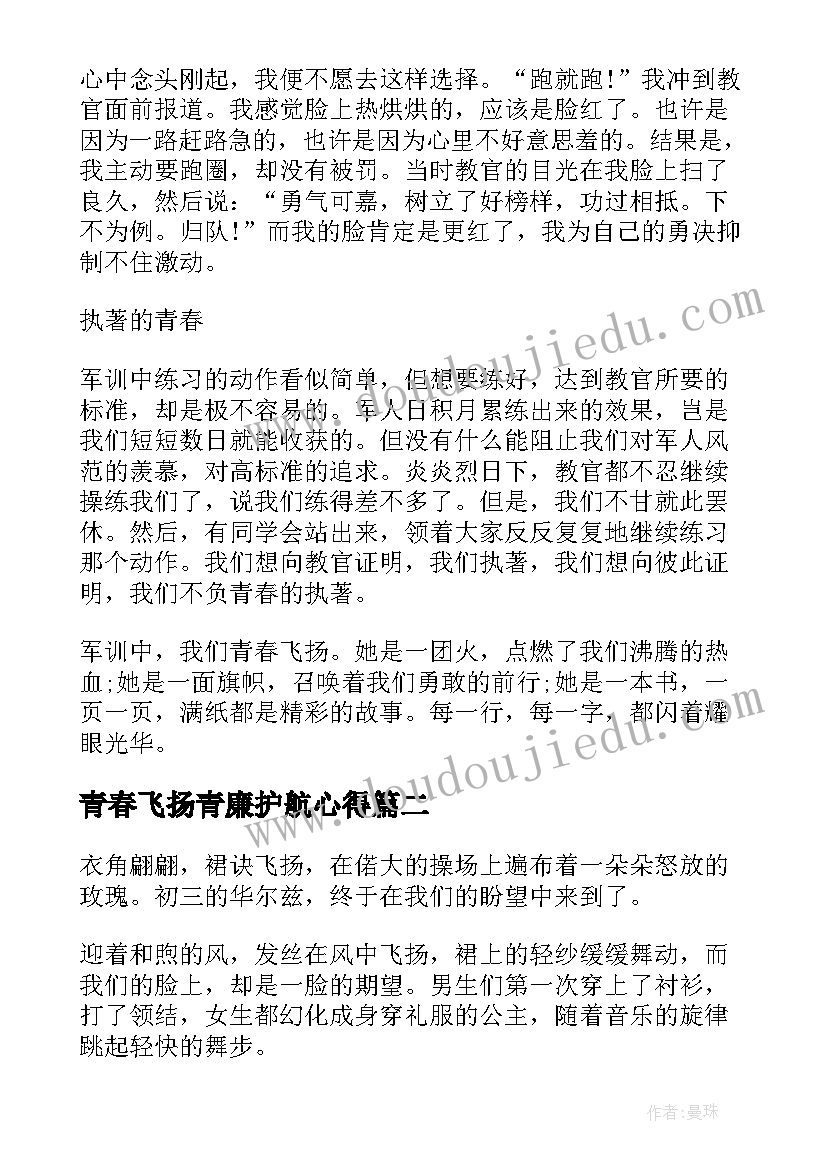 青春飞扬青廉护航心得(优质8篇)