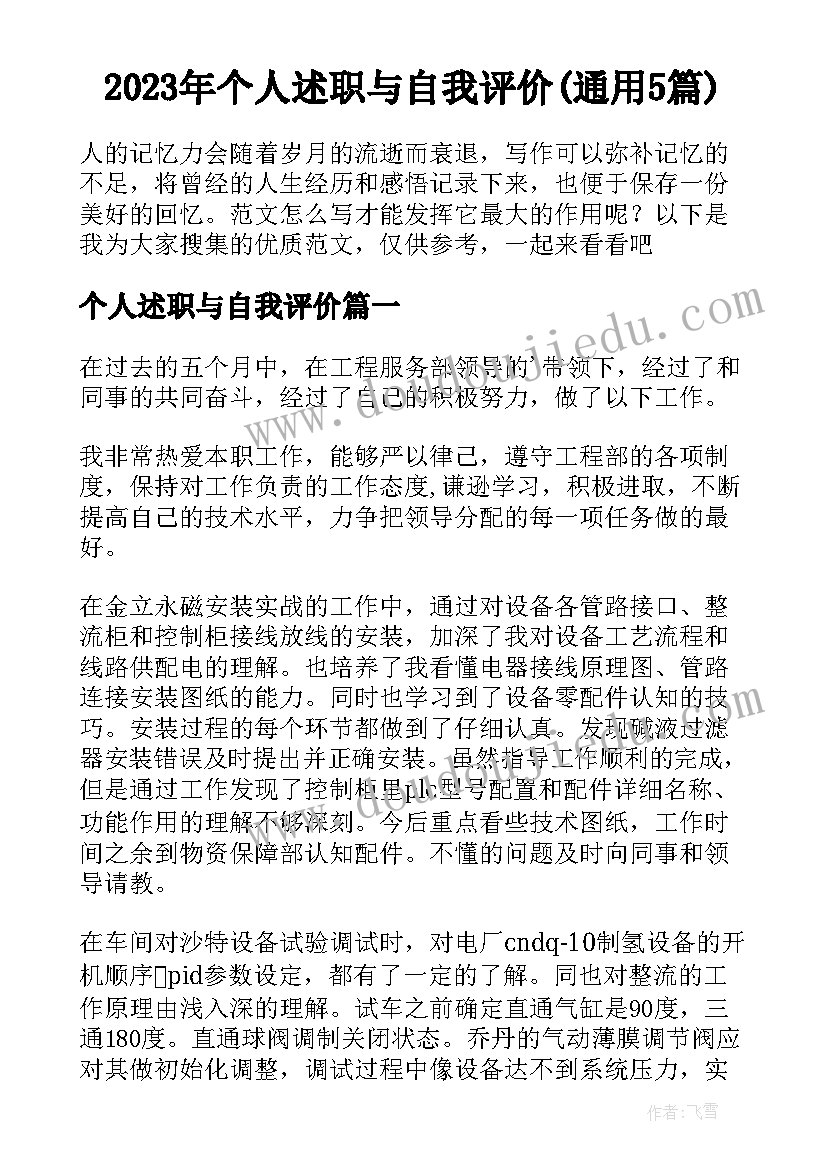 2023年个人述职与自我评价(通用5篇)