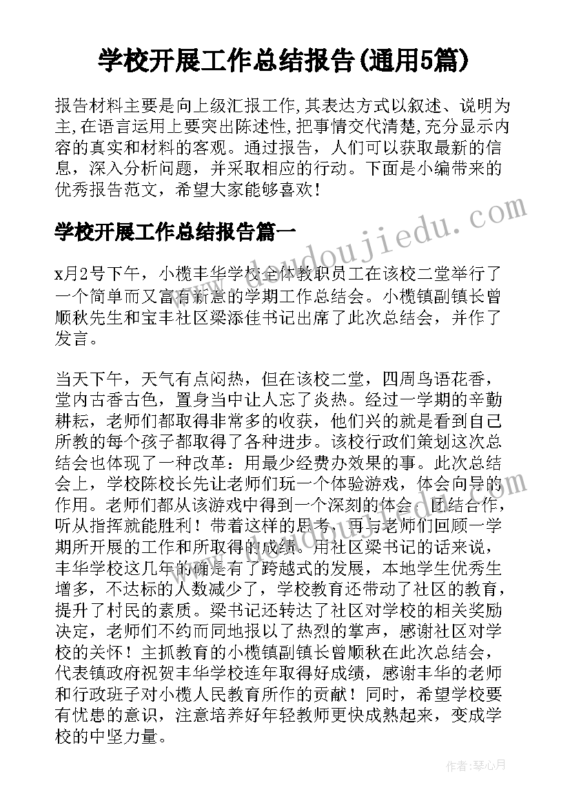 学校开展工作总结报告(通用5篇)