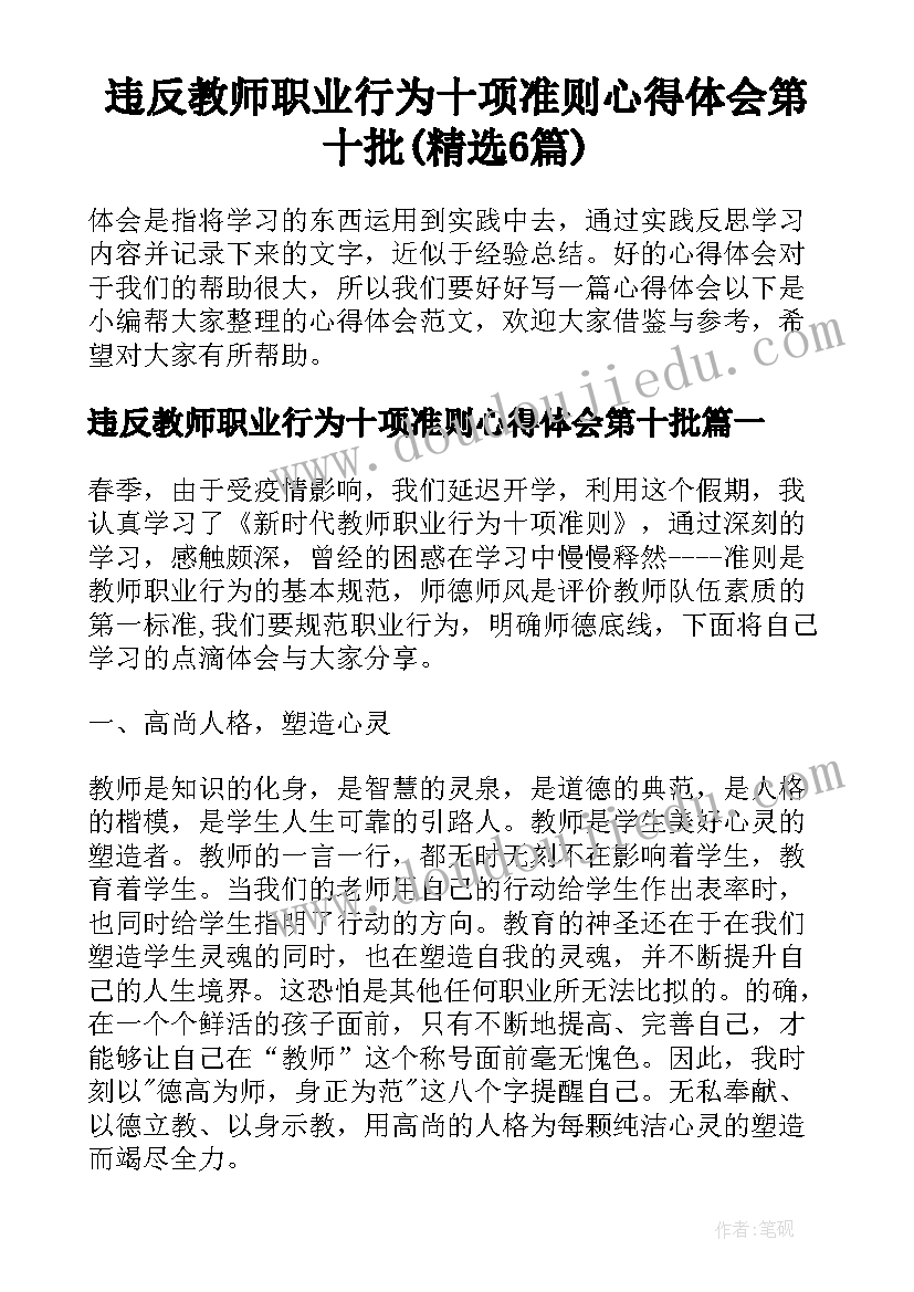 违反教师职业行为十项准则心得体会第十批(精选6篇)