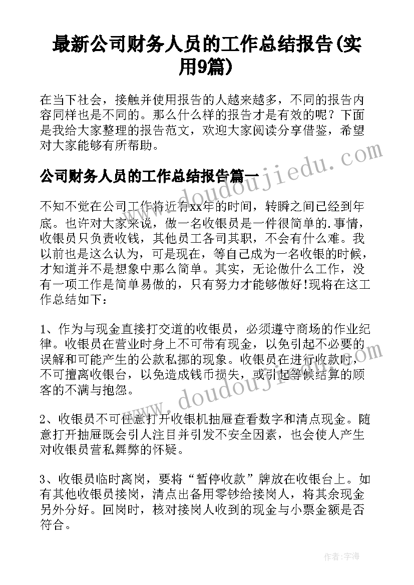 最新公司财务人员的工作总结报告(实用9篇)