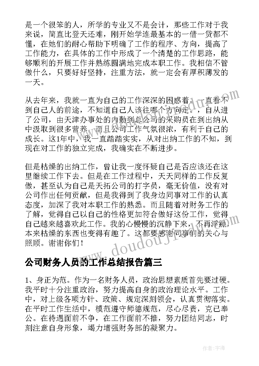 最新公司财务人员的工作总结报告(实用9篇)