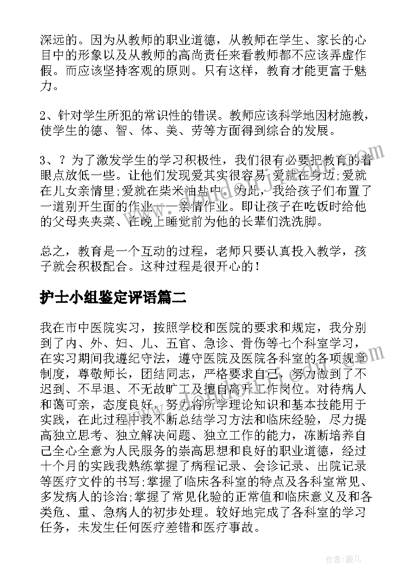 2023年护士小组鉴定评语(模板5篇)