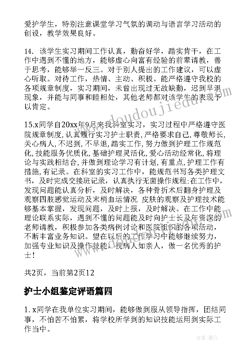 2023年护士小组鉴定评语(模板5篇)