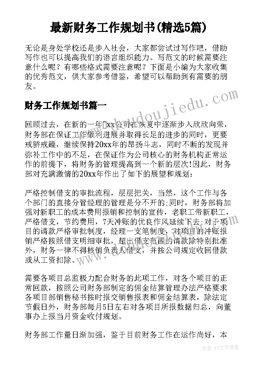 最新财务工作规划书(精选5篇)