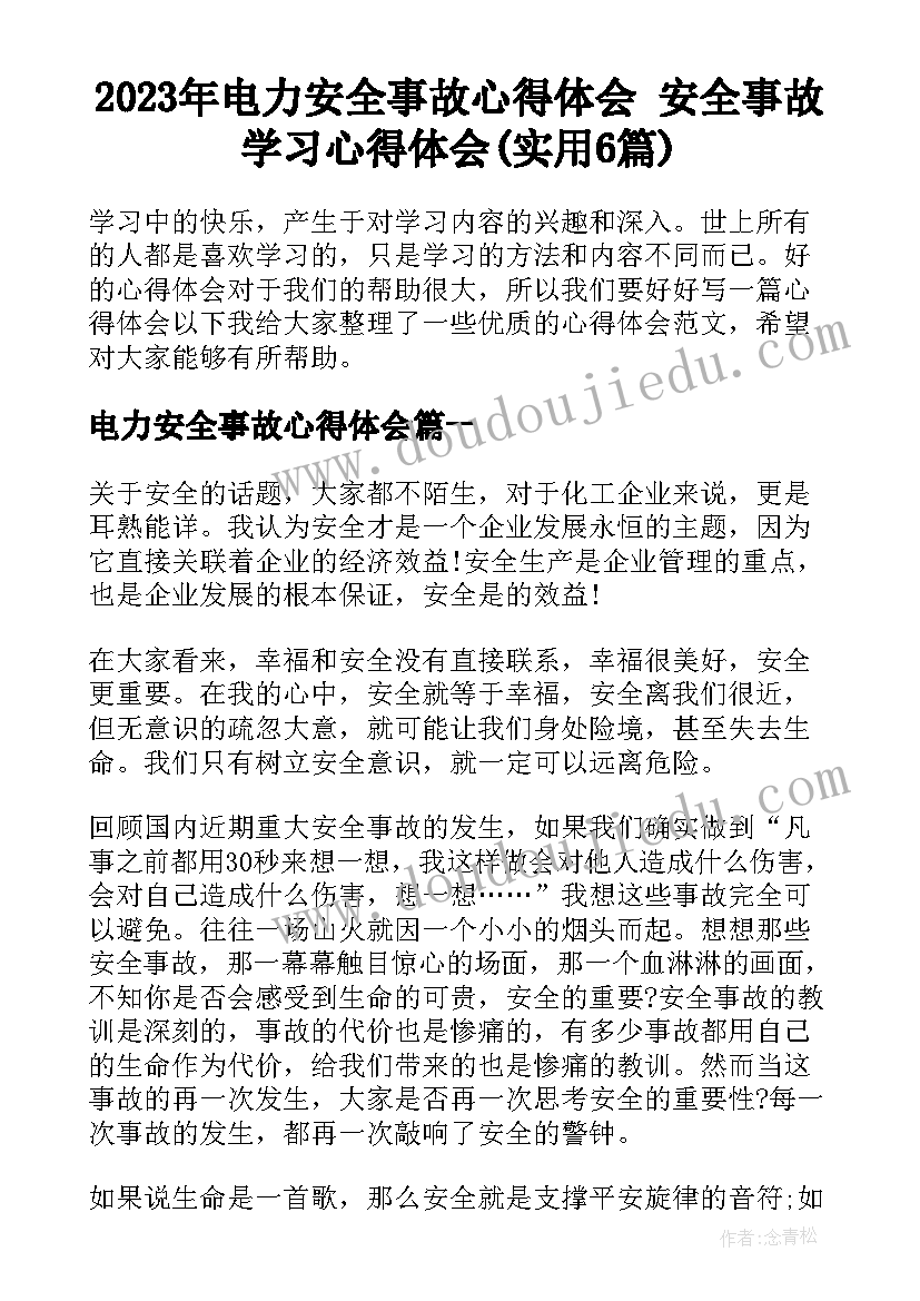 2023年电力安全事故心得体会 安全事故学习心得体会(实用6篇)