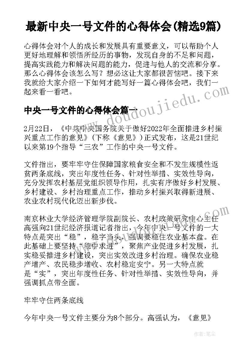 最新中央一号文件的心得体会(精选9篇)