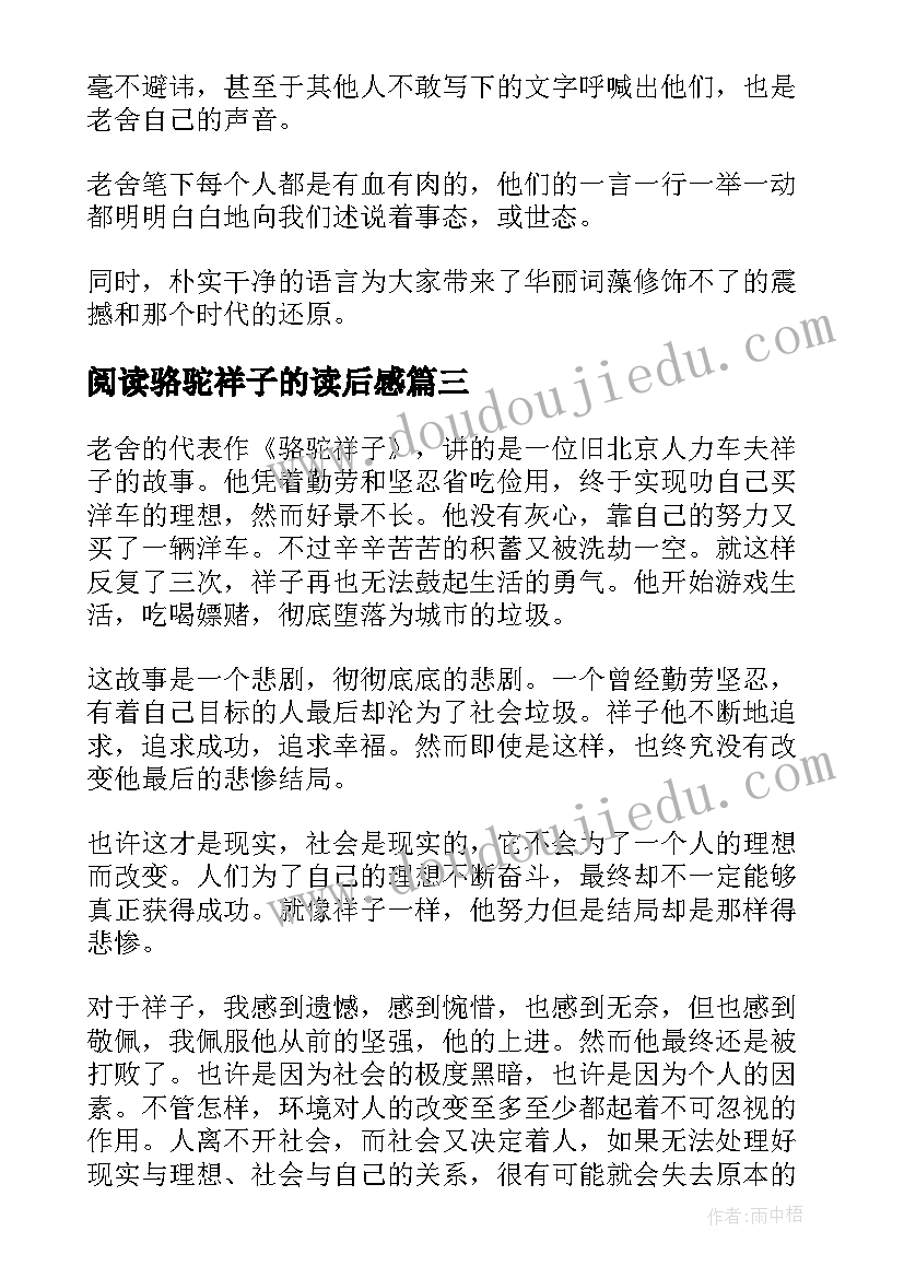 2023年阅读骆驼祥子的读后感(实用5篇)