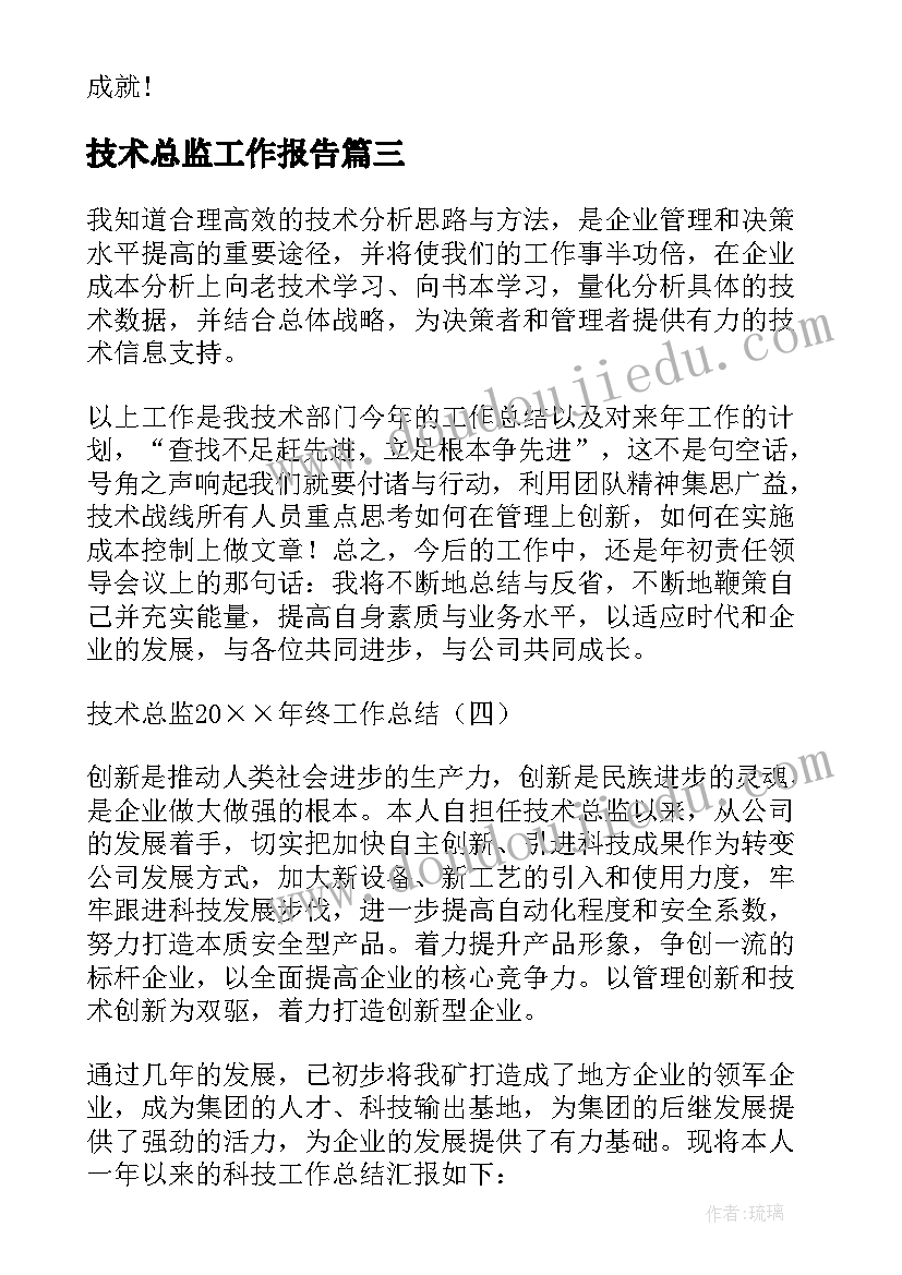 2023年技术总监工作报告(精选5篇)