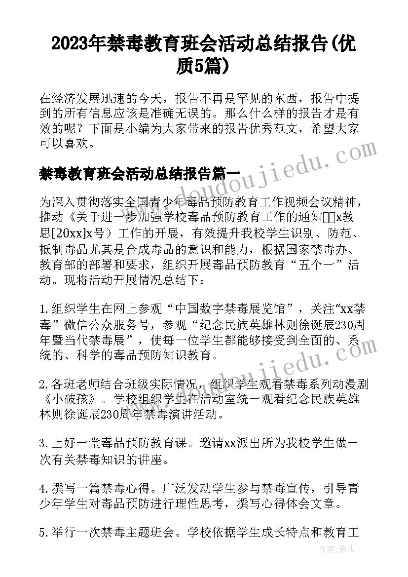 2023年禁毒教育班会活动总结报告(优质5篇)