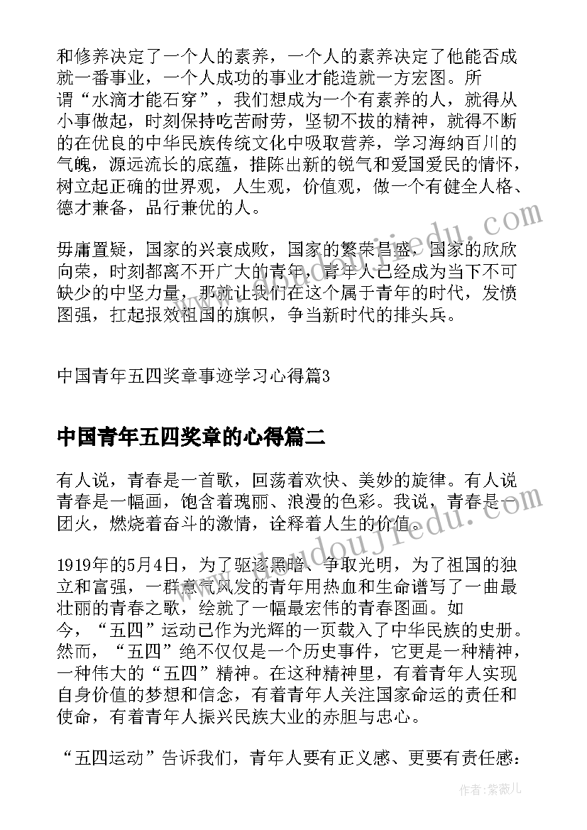 最新中国青年五四奖章的心得(模板6篇)