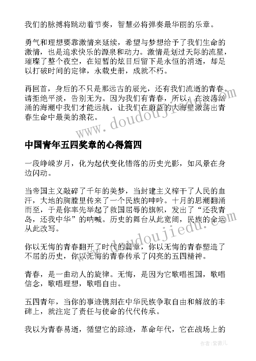 最新中国青年五四奖章的心得(模板6篇)