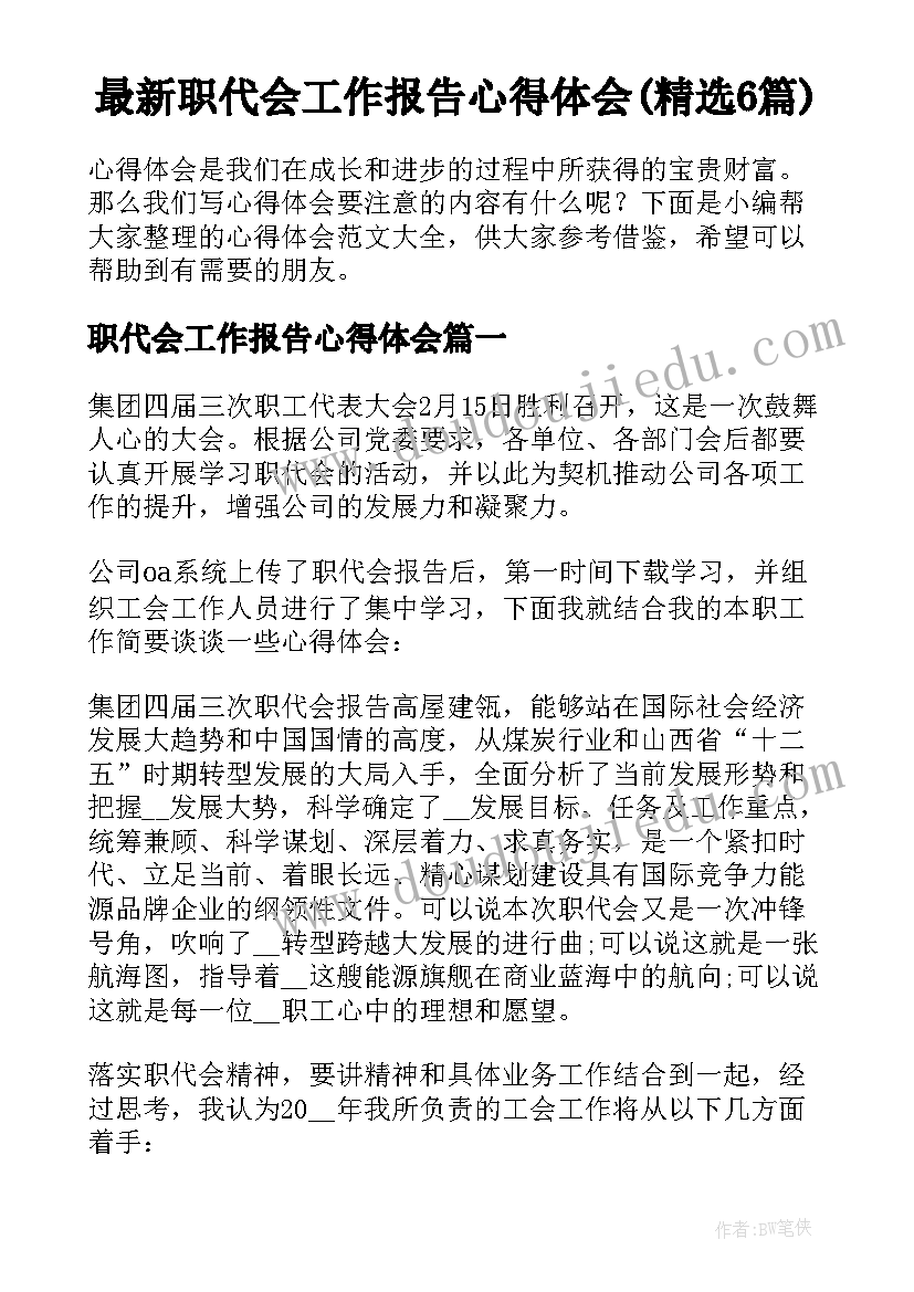 最新职代会工作报告心得体会(精选6篇)