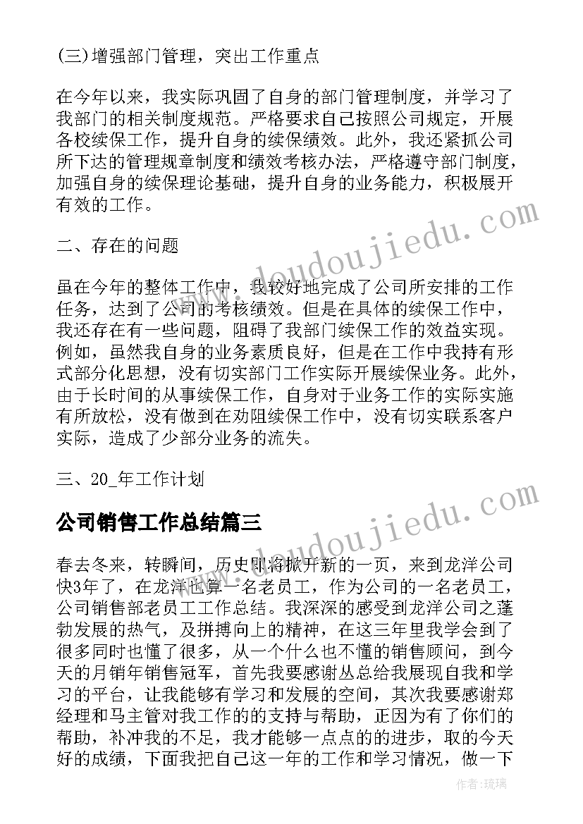 公司销售工作总结 公司销售工作心得体会(精选7篇)