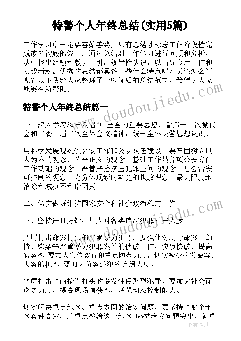 特警个人年终总结(实用5篇)