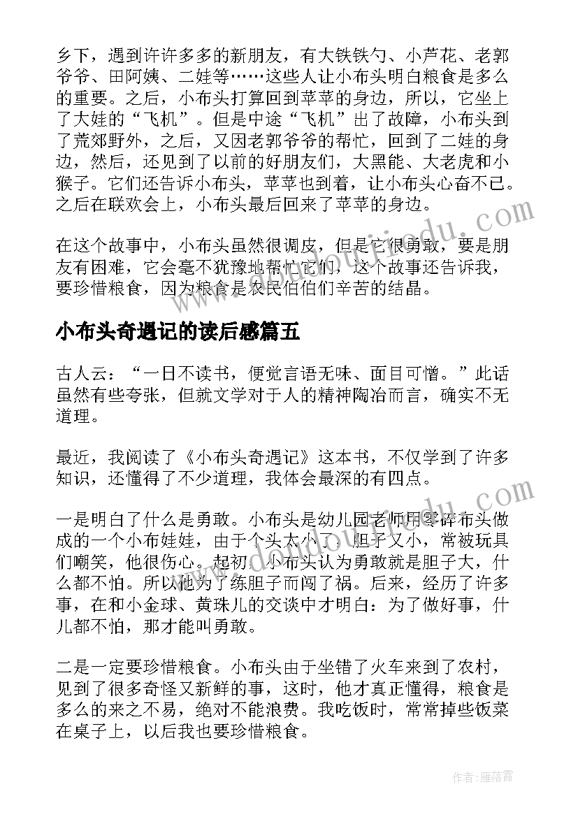 最新小布头奇遇记的读后感(优秀5篇)