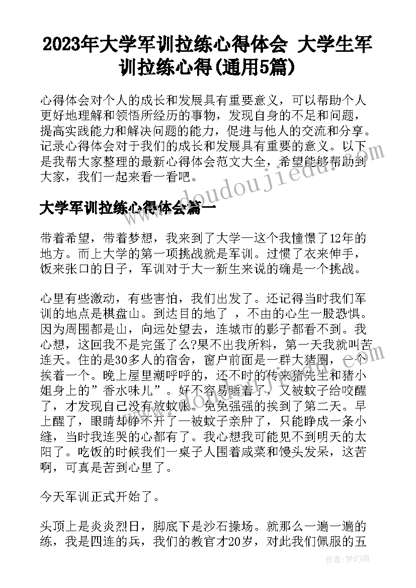 2023年大学军训拉练心得体会 大学生军训拉练心得(通用5篇)