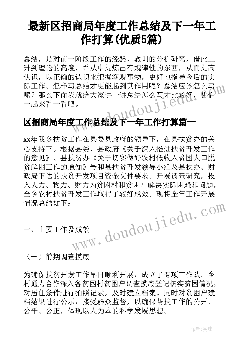 最新区招商局年度工作总结及下一年工作打算(优质5篇)