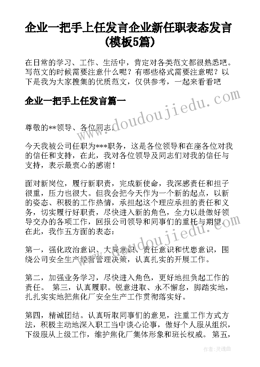 企业一把手上任发言 企业新任职表态发言(模板5篇)